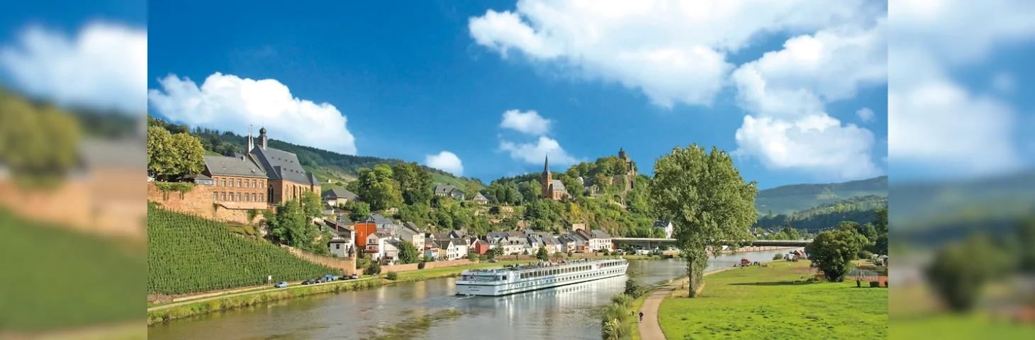 CroisiEurope river cruise vessel sailing through the Rhine Valley