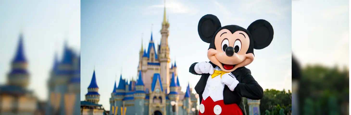 Image of Mickey Mouse in front of Cinderella's Castle at Walt Disney World