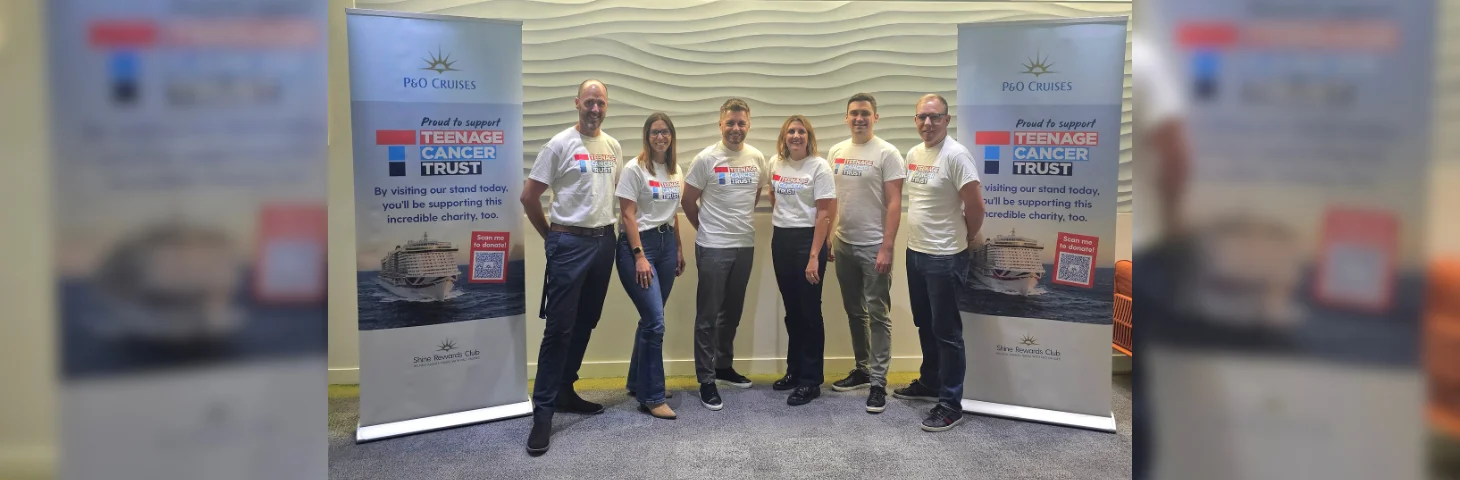 P&O Cruises' sales team (Rob Scott, Casey Caldwell, Paul Ludlow, Ruth Venn, Paul Moran and Andy Crimp) at a Teenage Cancer Trust event. 