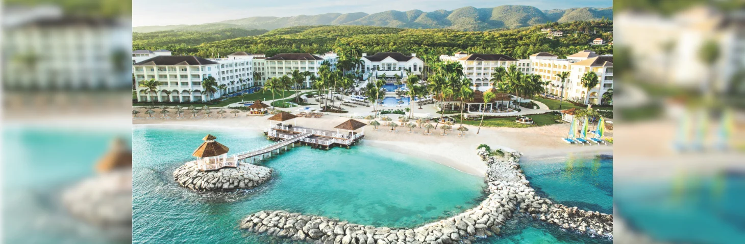 An aerial photo of the beachfront area at Hyatt Ziva Rose Hall