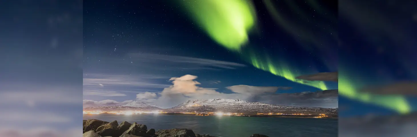 Image of the Northern Lights above Akureyri, Iceland 